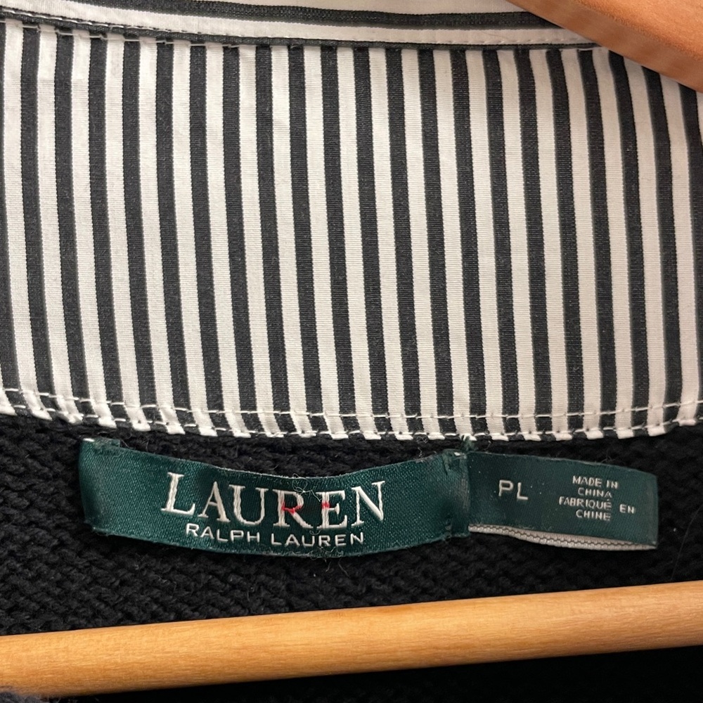 Ralph Lauren Polo Black & Cream Striped Layered Bullion Patched Sweater Size PL - Picture 3 of 17